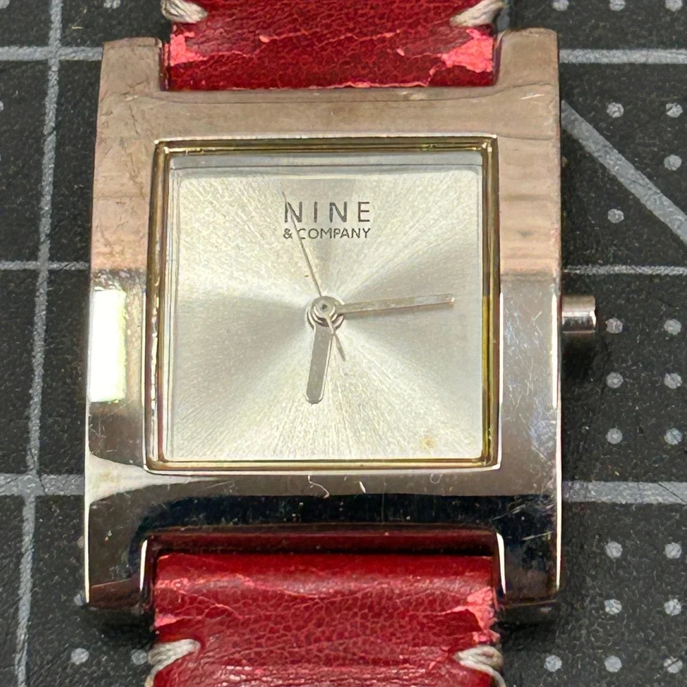 Nine & Company Womens‎ Square Watch Red Whipstitch Strap 9C/5070 Y121E